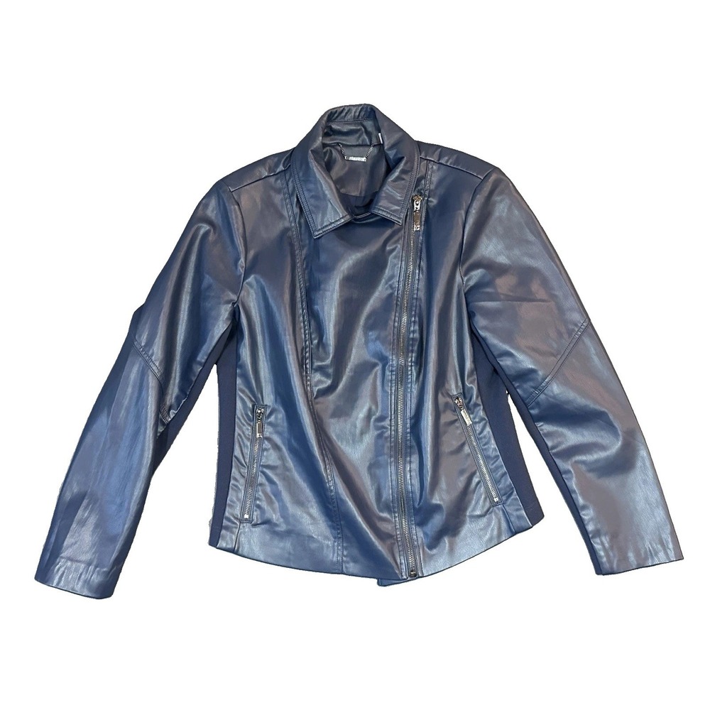 Chico's Jacket Super Soft Blue Faux Leather Moto Jacket Chico's Size 1